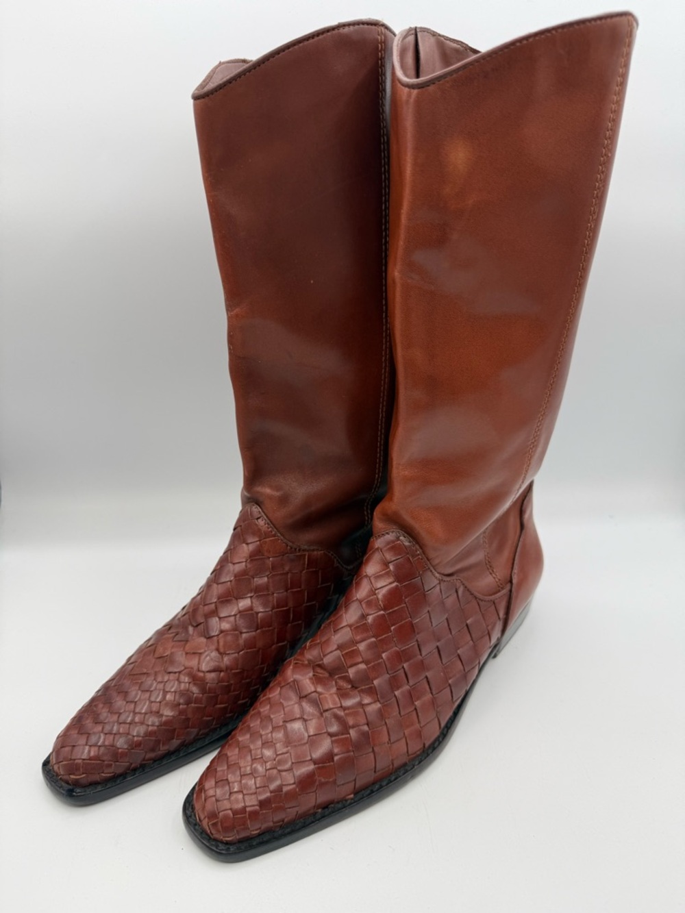 Unisa Flex Brown Leather Woven Toe Tall Boots | 6